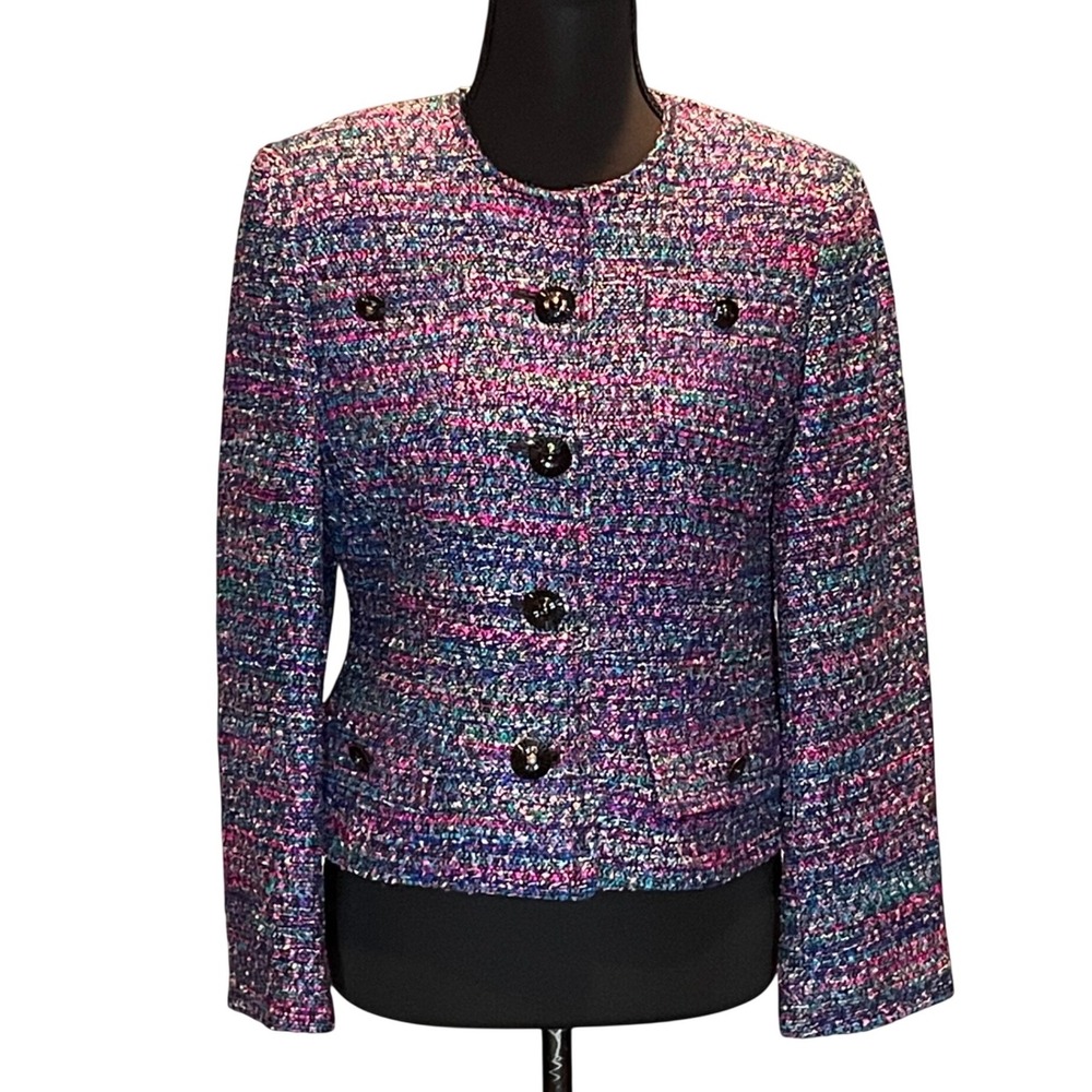 Herbert Grossman Cynthia Sobel Vtg Boucle Tweed Blazer Multi Color 6 Academia
